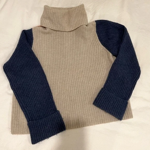 Autumn Cashmere Turtleneck Color Block Cuffed Knit Sweater - Picture 2 of 3